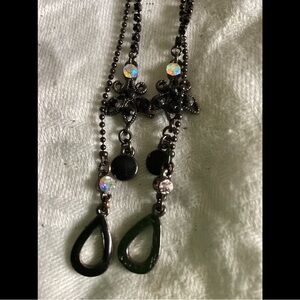 4” Long Black Butterfly Rhinestone Earrings Latch Backs Pierced